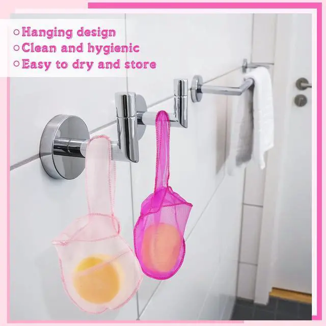 Alt view image 5 of 7 - Nuanchu 2 Pcs Shampoo Bar Holder Bag Soap Saver Bag Beauty Shampoo Conditioner Bar Pouch Rabbit Shape Travel Soap Holder Loofah Bubble Foam Net Savers (Light Pink, Rose Pink,L)