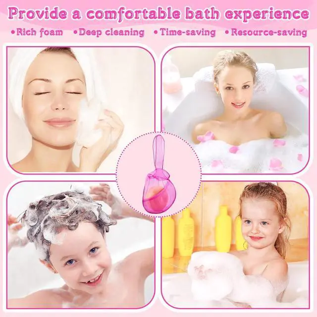 Alt view image 6 of 7 - Nuanchu 2 Pcs Shampoo Bar Holder Bag Soap Saver Bag Beauty Shampoo Conditioner Bar Pouch Rabbit Shape Travel Soap Holder Loofah Bubble Foam Net Savers (Light Pink, Rose Pink,L)