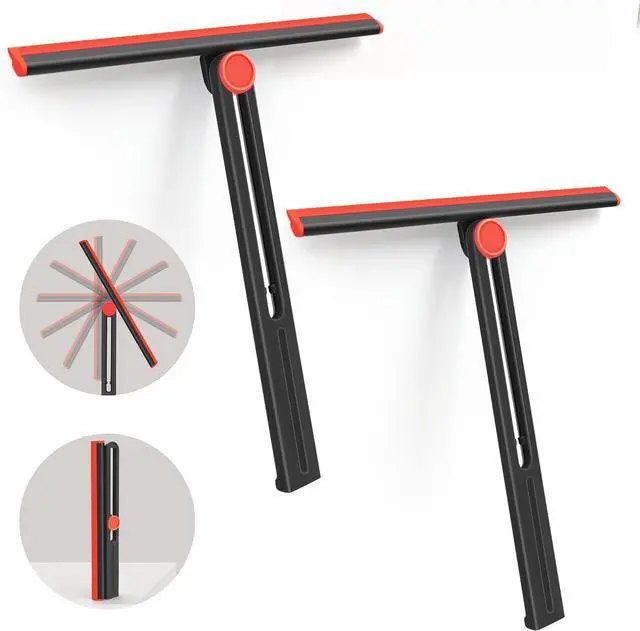 Main image of Shower Squeegee for Glass Doors with 2 Pack Multi-Purpose 360° Rotating Window Squeegees for Walls Wiper, Car Windshield, Tile, Mirrors and Kitchen, 11-Inchs