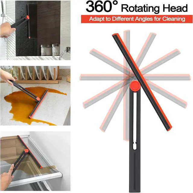 Alt view image 2 of 6 - Shower Squeegee for Glass Doors with 2 Pack Multi-Purpose 360° Rotating Window Squeegees for Walls Wiper, Car Windshield, Tile, Mirrors and Kitchen, 11-Inchs