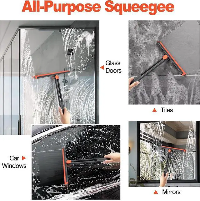 Alt view image 4 of 6 - Shower Squeegee for Glass Doors with 2 Pack Multi-Purpose 360° Rotating Window Squeegees for Walls Wiper, Car Windshield, Tile, Mirrors and Kitchen, 11-Inchs