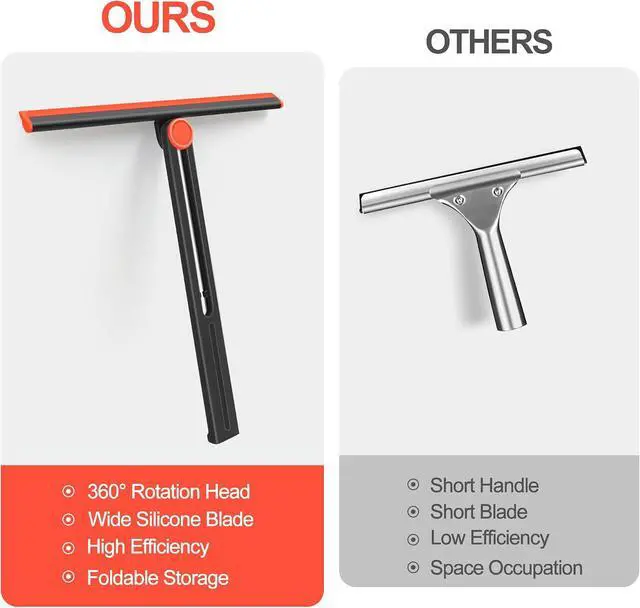 Alt view image 5 of 6 - Shower Squeegee for Glass Doors with 2 Pack Multi-Purpose 360° Rotating Window Squeegees for Walls Wiper, Car Windshield, Tile, Mirrors and Kitchen, 11-Inchs