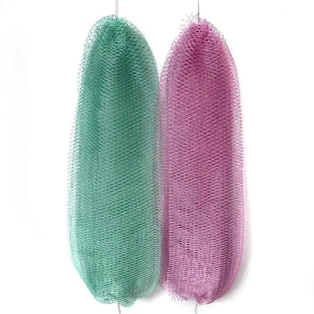 Main image of African Net Sponge Authentic, 2 Pieces African Exfoliating Net Sponge with Knots, Quick-Drying Body Scrub Net, Bath Washcloth Loofah for Women and Men (Seafoam+Lavender Pink)