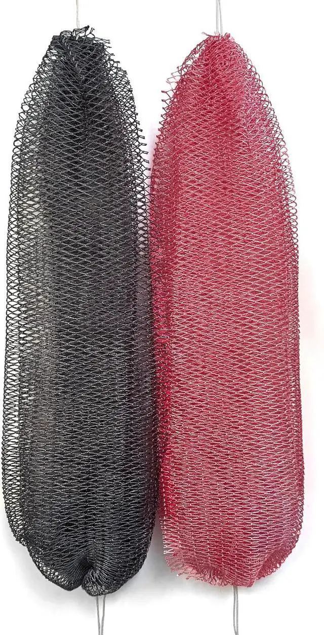 Main image of African Net Sponge Authentic, 2 Pieces African Exfoliating Net Sponge with Knots, Quick-Drying Body Scrub Net, Bath Washcloth Loofah for Women and Men (Gray+Rose Pink)