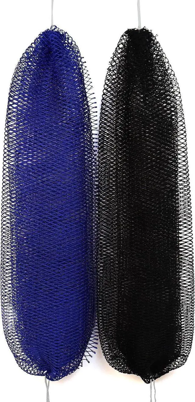 Main image of African Net Sponge Authentic, 2 Pieces African Exfoliating Net Sponge with Knots, Quick-Drying Body Scrub Net, Bath Washcloth Loofah for Women and Men (Navy Blue+Black)