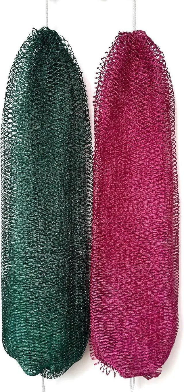 Main image of African Net Sponge Authentic, 2 Pieces African Exfoliating Net Sponge with Knots, Quick-Drying Body Scrub Net, Bath Washcloth Loofah for Women and Men (Dark Green+Rose)