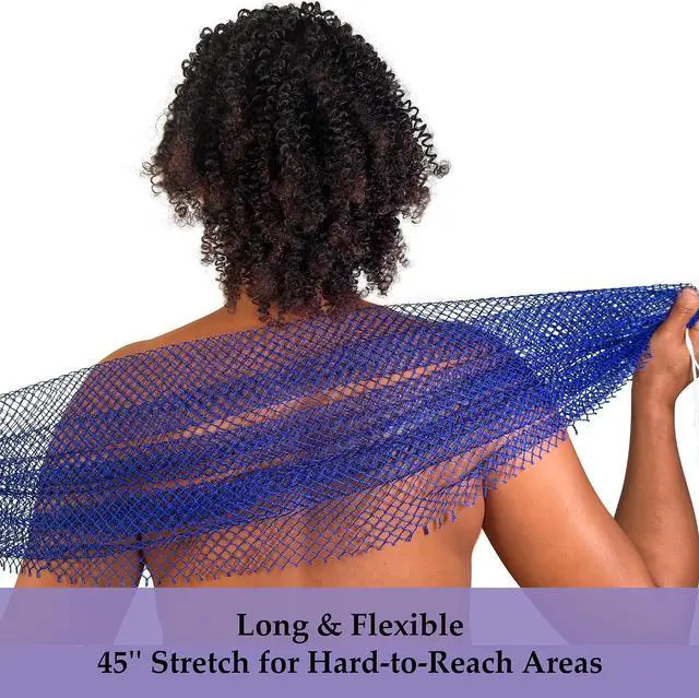 Alt view image 2 of 7 - African Net Sponge Authentic, 2 Pieces African Exfoliating Net Sponge with Knots, Quick-Drying Body Scrub Net, Bath Washcloth Loofah for Women and Men (Seafoam+Lavender Pink)