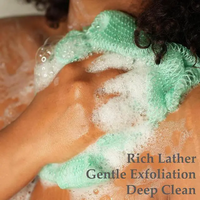 Alt view image 4 of 7 - African Net Sponge Authentic, 2 Pieces African Exfoliating Net Sponge with Knots, Quick-Drying Body Scrub Net, Bath Washcloth Loofah for Women and Men (Seafoam+Lavender Pink)