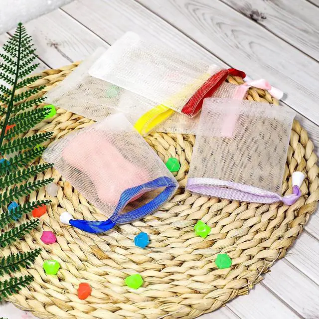 Alt view image 3 of 7 - Mozeat Lens 5 PCS Soap Bags Handmade Soap Bubble Mesh Bags Exfoliating Soaps Saver Pouch Net Bag with Drawstring Body Facial Cleaning Tool for Bath & Shower (Assorted Colors)