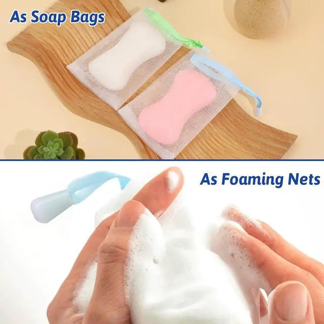 Alt view image 6 of 7 - Mozeat Lens 5 PCS Soap Bags Handmade Soap Bubble Mesh Bags Exfoliating Soaps Saver Pouch Net Bag with Drawstring Body Facial Cleaning Tool for Bath & Shower (Assorted Colors)
