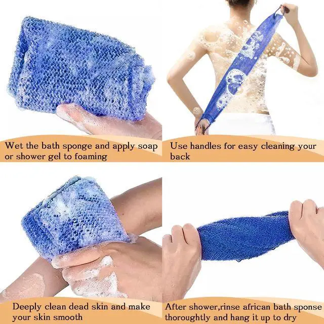 Alt view image 5 of 7 - Dr.Pedi 3 Pieces African Net Sponge with Handles Long African Exfoliating Net Washcloth Bath Sponge Net Cloth Wash Net Body Back Scrubber for Shower Loofah