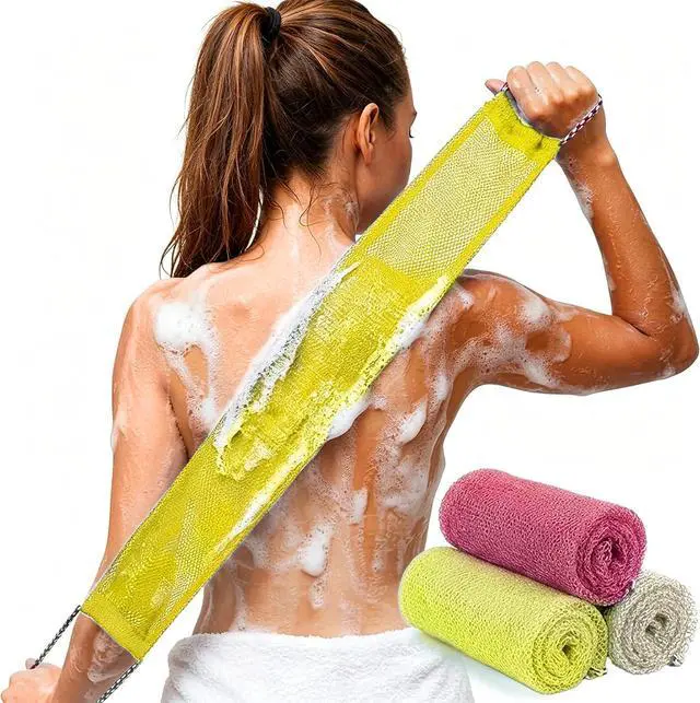 Main image of African Net Sponge Authentic - 3 Pcs Exfoliating Net Sponge with Mit Engmaschigem Design for Body & Back Scrubber, 31.5-Inch Long Bath Sponge for Shower, Skin Smoothing Washcloth (Pink, Yellow, White)