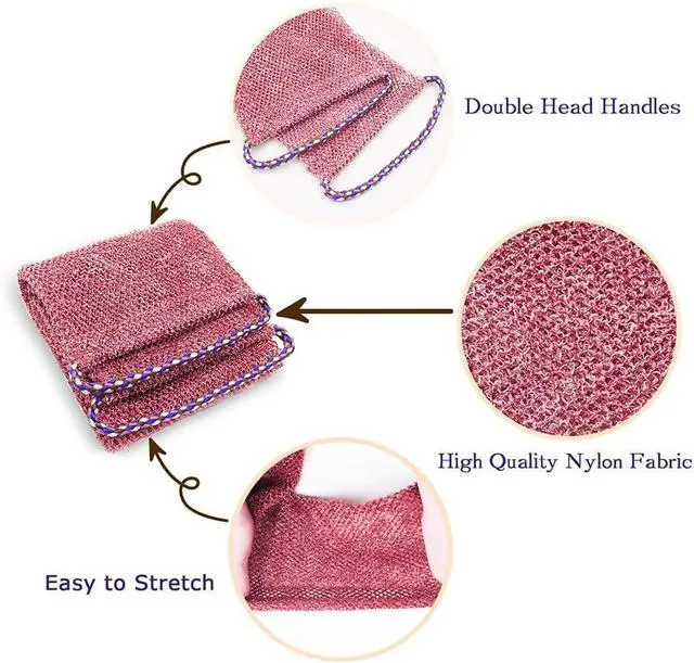 Alt view image 5 of 7 - African Net Sponge Authentic - 3 Pcs Exfoliating Net Sponge with Mit Engmaschigem Design for Body & Back Scrubber, 31.5-Inch Long Bath Sponge for Shower, Skin Smoothing Washcloth (Pink, Yellow, White)