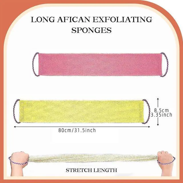 Alt view image 6 of 7 - African Net Sponge Authentic - 3 Pcs Exfoliating Net Sponge with Mit Engmaschigem Design for Body & Back Scrubber, 31.5-Inch Long Bath Sponge for Shower, Skin Smoothing Washcloth (Pink, Yellow, White)