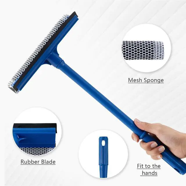 Alt view image 2 of 6 - 15.9" Window Squeegee for Car,2 in 1 Squeegee Window Cleaner with Long Stainless Steel Handle,Sponge Car Window Squeegee for Gas Station, Glass,Shower (Plastic Pole)