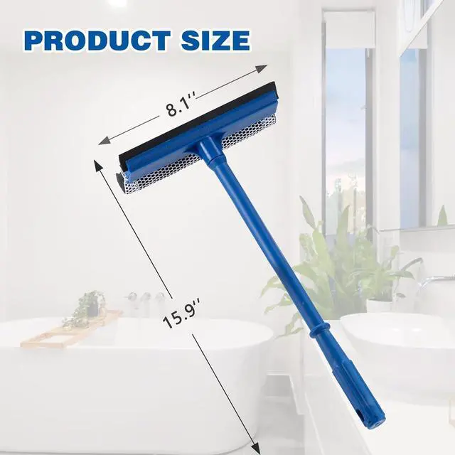 Alt view image 4 of 6 - 15.9" Window Squeegee for Car,2 in 1 Squeegee Window Cleaner with Long Stainless Steel Handle,Sponge Car Window Squeegee for Gas Station, Glass,Shower (Plastic Pole)
