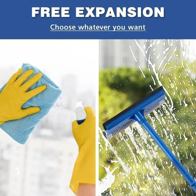 Alt view image 3 of 6 - 15.9" Window Squeegee for Car,2 in 1 Squeegee Window Cleaner with Long Stainless Steel Handle,Sponge Car Window Squeegee for Gas Station, Glass,Shower (Plastic Pole)