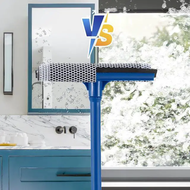 Alt view image 6 of 6 - 15.9" Window Squeegee for Car,2 in 1 Squeegee Window Cleaner with Long Stainless Steel Handle,Sponge Car Window Squeegee for Gas Station, Glass,Shower (Plastic Pole)