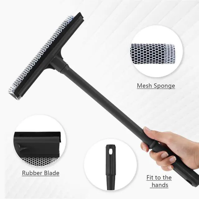 Alt view image 2 of 6 - 15.9" Window Squeegee for Car,2 in 1 Window Cleaner with Long Stainless Steel Handle,Sponge Car Squeegee for Gas Station, Glass,Shower,Outdoor High Window Cleaning (15.9")