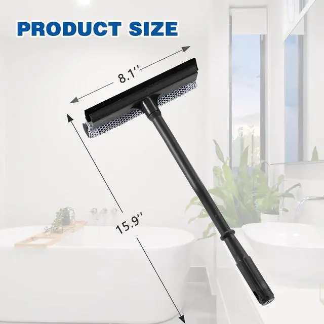 Alt view image 4 of 6 - 15.9" Window Squeegee for Car,2 in 1 Window Cleaner with Long Stainless Steel Handle,Sponge Car Squeegee for Gas Station, Glass,Shower,Outdoor High Window Cleaning (15.9")