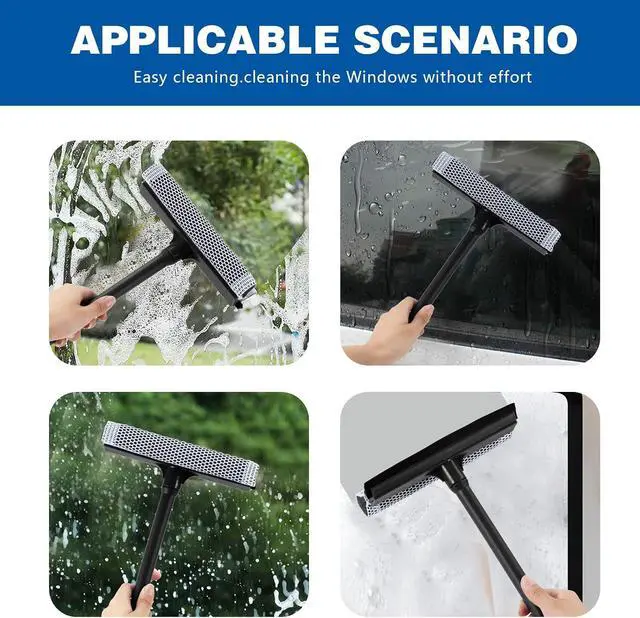 Alt view image 5 of 6 - 15.9" Window Squeegee for Car,2 in 1 Window Cleaner with Long Stainless Steel Handle,Sponge Car Squeegee for Gas Station, Glass,Shower,Outdoor High Window Cleaning (15.9")