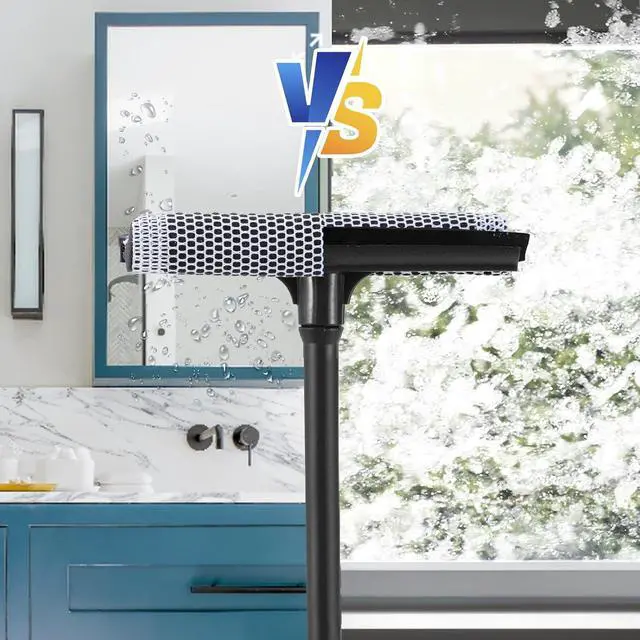 Alt view image 6 of 6 - 15.9" Window Squeegee for Car,2 in 1 Window Cleaner with Long Stainless Steel Handle,Sponge Car Squeegee for Gas Station, Glass,Shower,Outdoor High Window Cleaning (15.9")