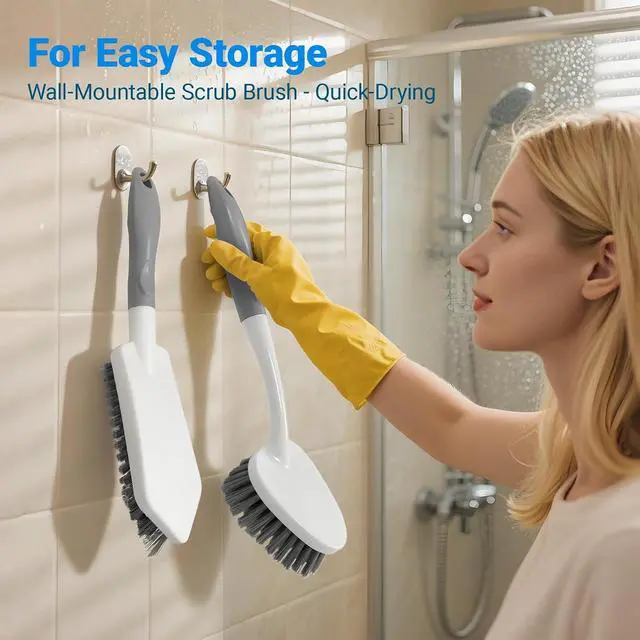 Alt view image 7 of 7 - 2 Pack Heavy Duty Scrub Brush Set with Hard Bristle, Cleaning Brush Designed for Bathroom, Shower, Bathtub, Tub, Carpet, Floor, Grout, Tile