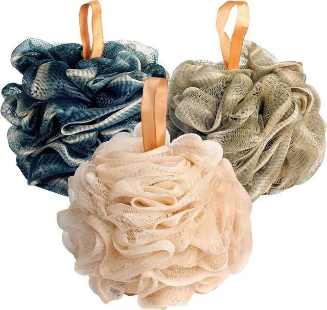 Main image of Fishent Bath Loofah Sponge, 3 Pack loofahs Exfoliating Body Scrubber, 60g Soft Mesh Pouf Shower Puffs, Loofa for Women and Men