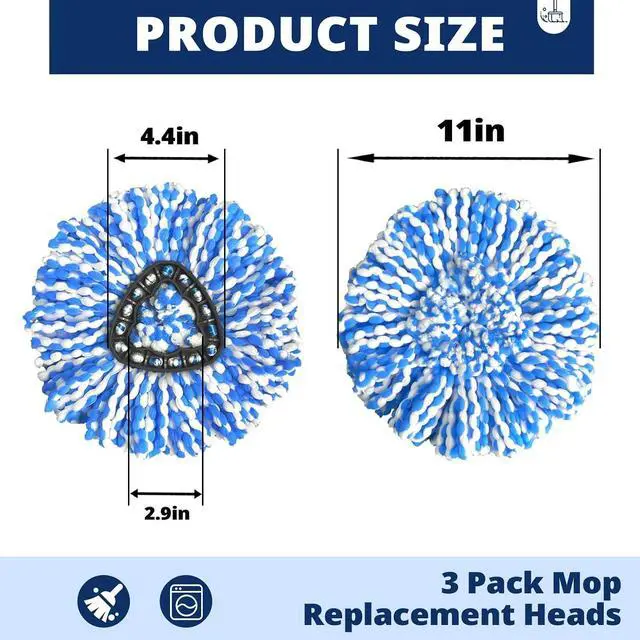 Alt view image 3 of 7 - Spin Mop Replacement Head, 3 Pack Refills for RinseClean 2-Tank System