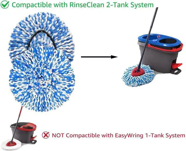 Alt view image 3 of 7 - 4 Pack Mop Replace Heads Compatible for OCeda, Spin Mop Refill Head Replacement for RinseClean 2-Tank System - Fluffy Microfiber, Machine Washable and Easy to Replace