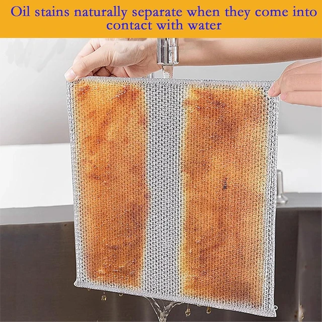Alt view image 3 of 6 - 10-Pack Double-Layer Dry/Wet Dual-Use Metal Wire Non-Scratch Cloth Multi-Purpose Magic Cleaning Cloth Silver Wire Dish Cloth for Cookware, Tableware, Sink, Stove Cleaning, etc.(10PCS)