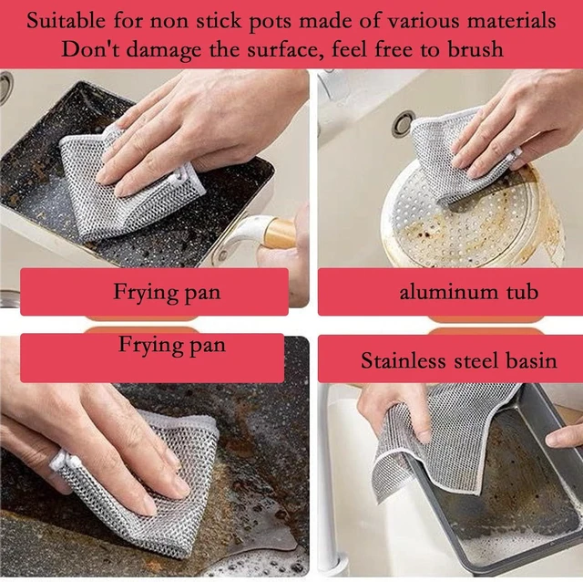 Alt view image 6 of 6 - 10-Pack Double-Layer Dry/Wet Dual-Use Metal Wire Non-Scratch Cloth Multi-Purpose Magic Cleaning Cloth Silver Wire Dish Cloth for Cookware, Tableware, Sink, Stove Cleaning, etc.(10PCS)