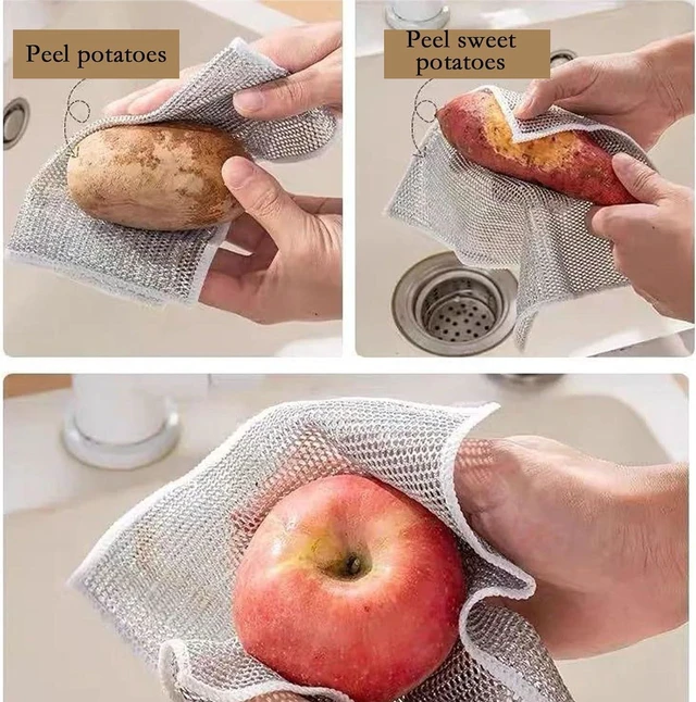 Alt view image 5 of 6 - 10-Pack Double-Layer Dry/Wet Dual-Use Metal Wire Non-Scratch Cloth Multi-Purpose Magic Cleaning Cloth Silver Wire Dish Cloth for Cookware, Tableware, Sink, Stove Cleaning, etc.(10PCS)