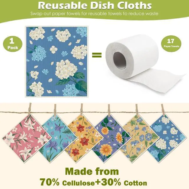 Alt view image 3 of 7 - 6 Pcs Swedish Paper Cloths for Kitchen, Reusable Paper Towels Washable