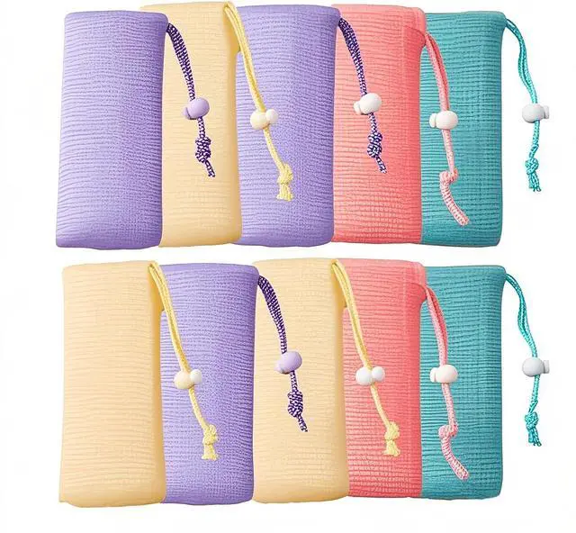 Main image of 10Packs Exfoliating Mesh Soap Bag Mesh Saver Pouch Bubble Foaming Nets Pocket Drawstring Foaming Net Soap Bag for Shower Body Facial Cleaning Tool Random Color