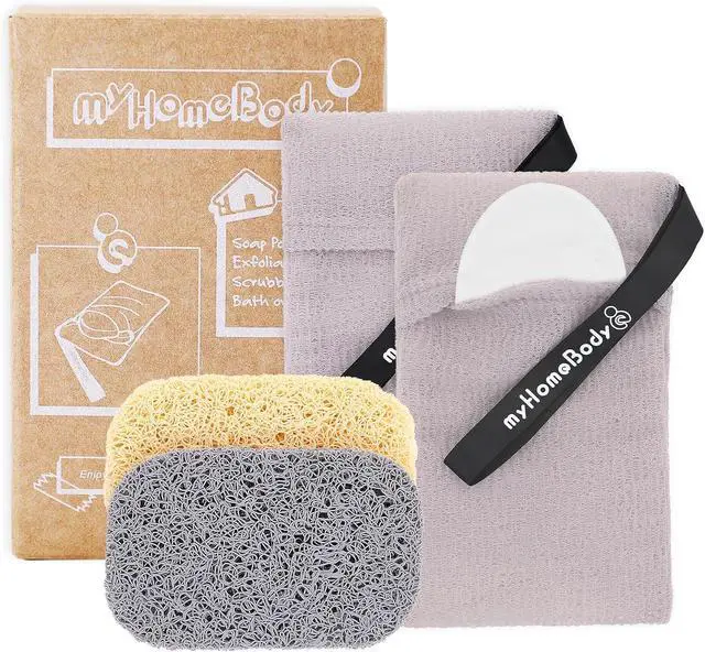Main image of myHomeBody Soap Pocket Exfoliating Pouch, White Smoke, 2 pc + 2 Soap Pads