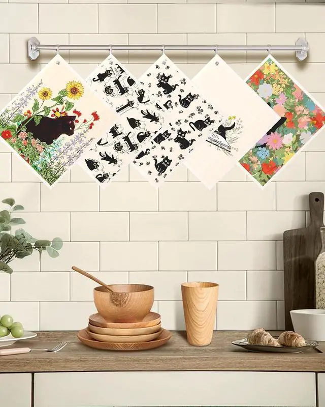Alt view image 5 of 6 - Miss Adola Swedish Dishcloths for Kitchen with Hooks - Reusable Dish Cloths for Washing Dishes Fast Drying Cute Fun 5 Pack Swedish Dish Towels Washable Cleaning Sponge, Black Cats