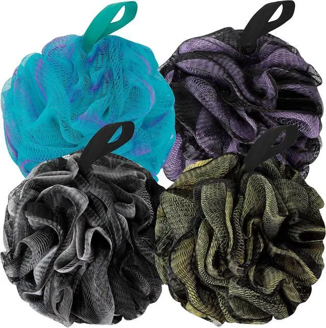 Main image of BCKENEY Bath Loofah Shower Sponge Body Back Scrubber Soft Mesh Shower Puffs Exfoliating Loofa for Women & Men Bath Accessories Cleaning Tool (Pack of 4 60G Loofah, Dark Elf)