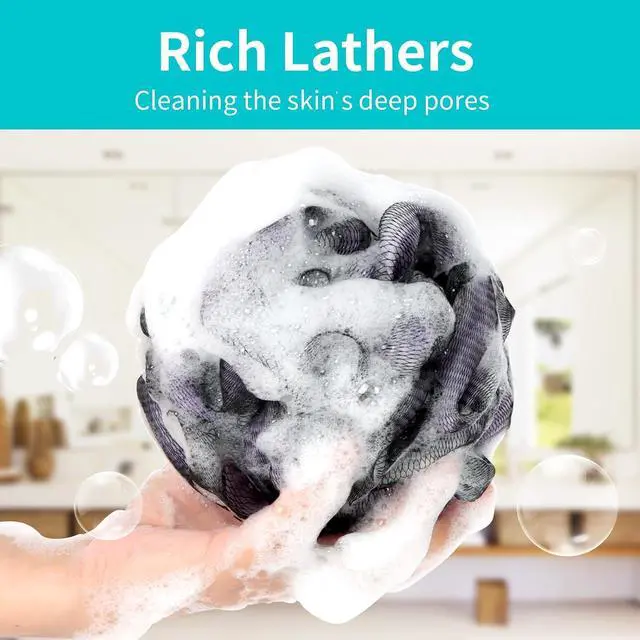 Alt view image 7 of 7 - BCKENEY Bath Loofah Shower Sponge Body Back Scrubber Soft Mesh Shower Puffs Exfoliating Loofa for Women & Men Bath Accessories Cleaning Tool (Pack of 4 60G Loofah, Dark Elf)