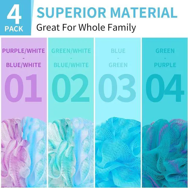 Alt view image 4 of 7 - BCKENEY Bath Loofah Shower Sponge Body Back Scrubber Soft Mesh Shower Puffs Exfoliating Loofa for Women & Men Bath Accessories Cleaning Tool (4Pcs 75G, Extra Large)