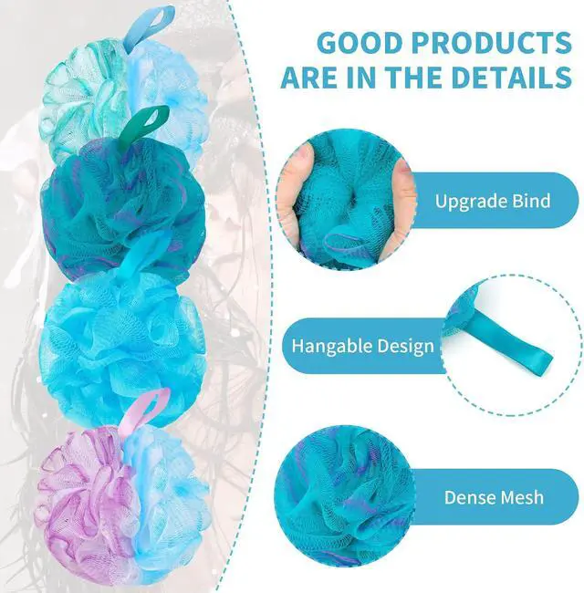 Alt view image 5 of 7 - BCKENEY Bath Loofah Shower Sponge Body Back Scrubber Soft Mesh Shower Puffs Exfoliating Loofa for Women & Men Bath Accessories Cleaning Tool (4Pcs 75G, Extra Large)