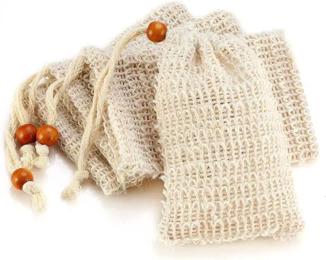Main image of Soap Bag, Natural Sisal Soap Saver Bag Pouch Mesh Net Waste Plastic-Free Exfoliating Foaming and Drying Soap Holder for Shower (4 Pack)