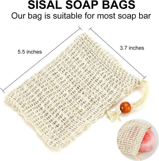 Alt view image 3 of 7 - Soap Bag, Natural Sisal Soap Saver Bag Pouch Mesh Net Waste Plastic-Free Exfoliating Foaming and Drying Soap Holder for Shower (4 Pack)