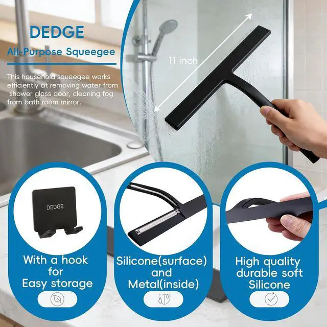 Alt view image 2 of 7 - DEDGE Shower Squeegee Window Glass Wiper Scraper Cleaner with Silicone Blade for Bathroom/Kitchen/Car Glass/Mirror/Door 11-Inch (with Hook)