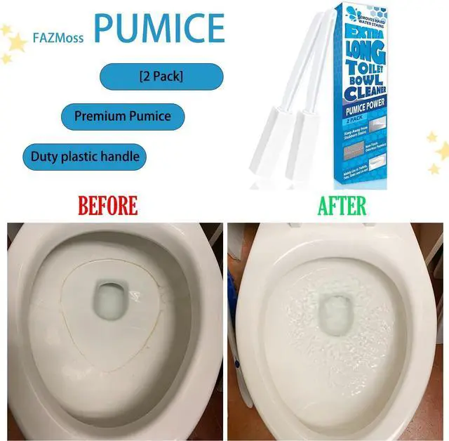 Alt view image 2 of 6 - 2 Pack Pumice Stone for Toilet Cleaning, Extra Long Handle for Removing Bowl Ring, Pool, Bathroom, Toilet Brush (White)