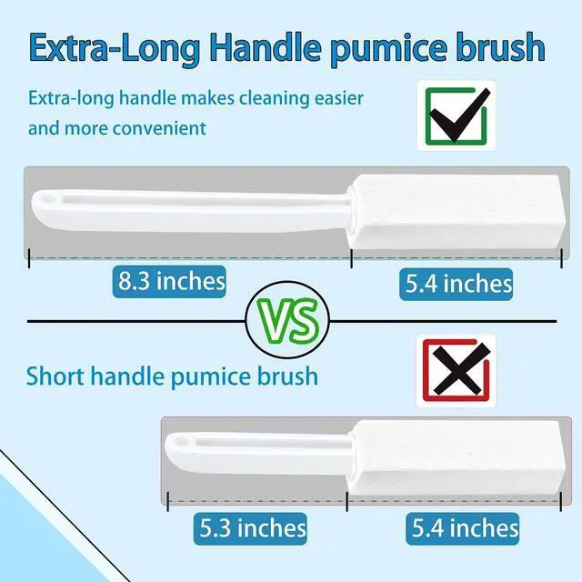 Alt view image 3 of 6 - 2 Pack Pumice Stone for Toilet Cleaning, Extra Long Handle for Removing Bowl Ring, Pool, Bathroom, Toilet Brush (White)