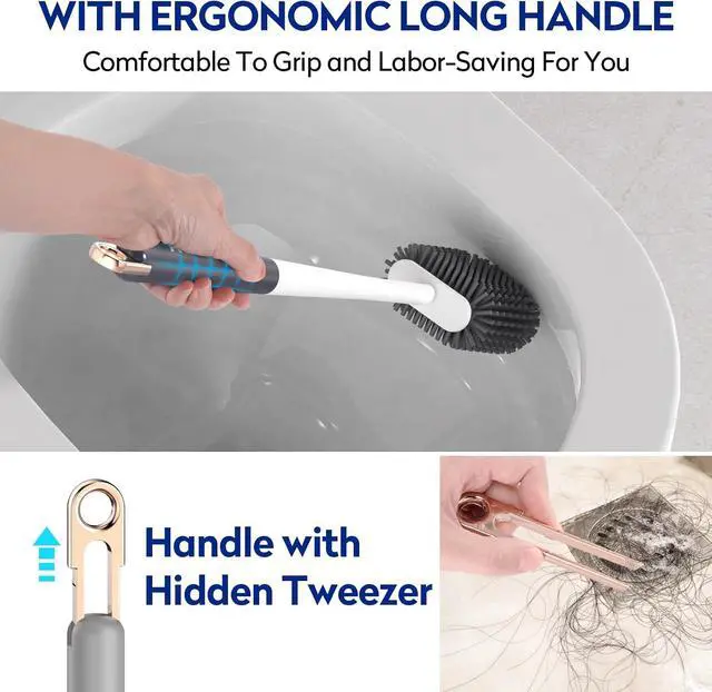 Alt view image 4 of 6 - Dark Gray Toilet Bowl Cleaner Set - Silicone Toilet Brush and Holder for Deep Cleaning