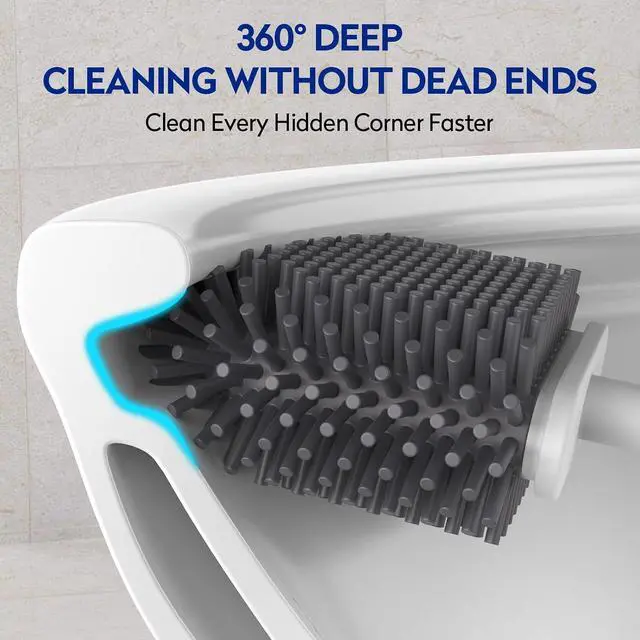 Alt view image 2 of 6 - Dark Gray Toilet Bowl Cleaner Set - Silicone Toilet Brush and Holder for Deep Cleaning