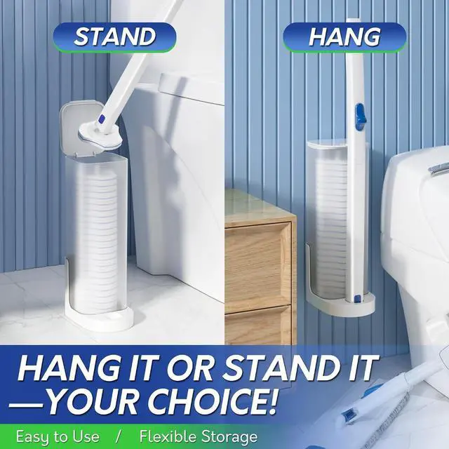 Alt view image 5 of 7 - BOOMJOY Disposable Toilet Brush Set with 15 Wand Refills, Toilet Bowl Cleaner Wand with Holder, Toilet Cleaning System Starter Wand Kit, Bathroom Cleaning Set