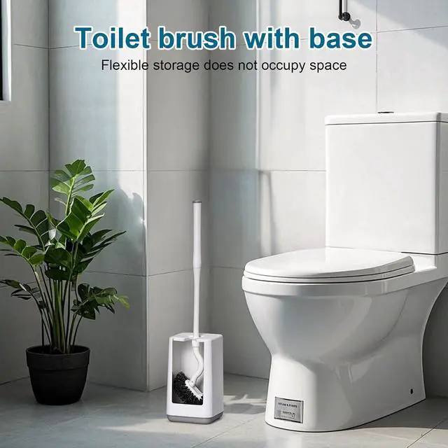 Alt view image 2 of 7 - Toilet Bowl Brush and Holder Sturdy Plastic Long Handled Toilet Brushes for Bathroom with Ventilated Base Easy to Assemble for Deep Cleaning (White 1)